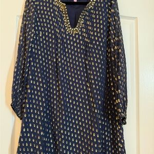 Lilly Pulitzer Navy and Gold Patterned Dress